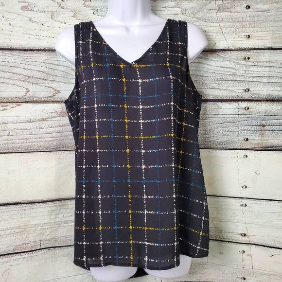 APT.9 Women’s Windowpane Plaid Sleeveless Blouse Tank Top M - Picture 2 of 5